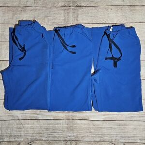 Figs Pisco Basic Blue Straight Leg Scrub Pants 3 Pairs Bundle